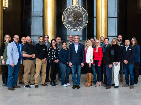 Leadership North Dakota in a group photo with the governor Doug Burgum